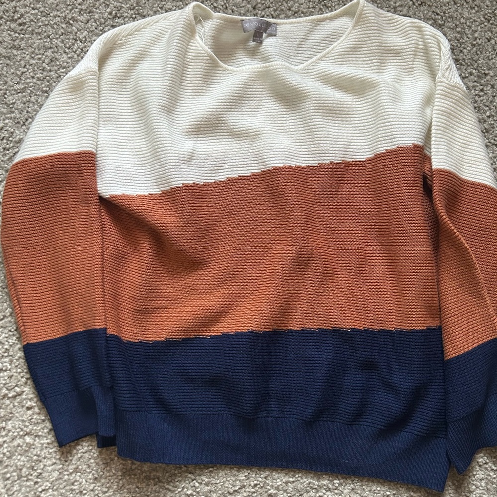 Colorblock Sweater in Cream, Brown, and Blue